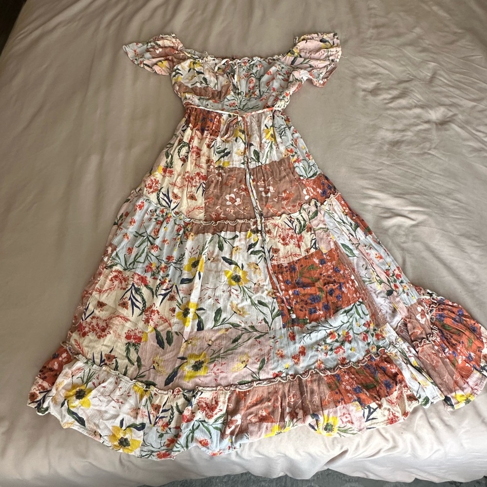 Floral Patchwork Coquette Midi Dress